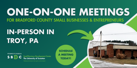In-Person Consulting Opportunity for **Bradford County** For-Profit Small Businesses